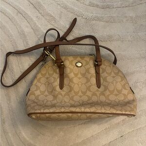 Coach Brown and Tan Signature Shoulder Bag
